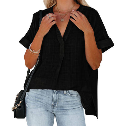 Summer Loose Shirt For Women Short Sleeve Thin V-Neck Pullover Shirt apparels & accessories