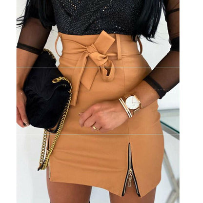 Women Bandage PU Leather Skirt Ladies Short Mini Skirts apparel & accessories