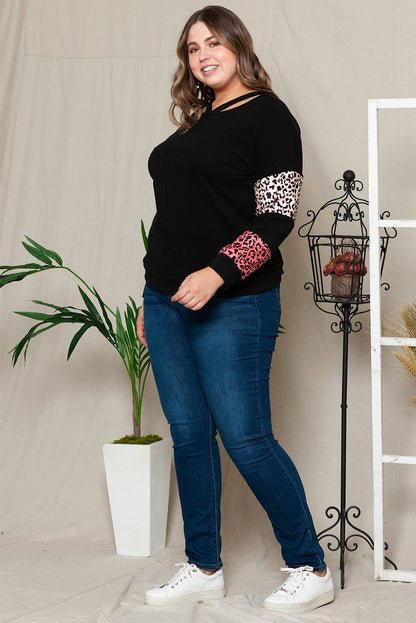 Plus Size Leopard Dropped Shoulder Long Sleeve T-Shirt Dresses & Tops