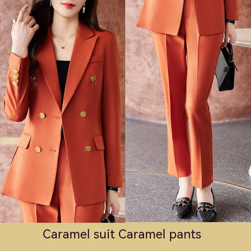 Caramel Suit Women's Fashion Temperament Double Breasted apparels & accessories