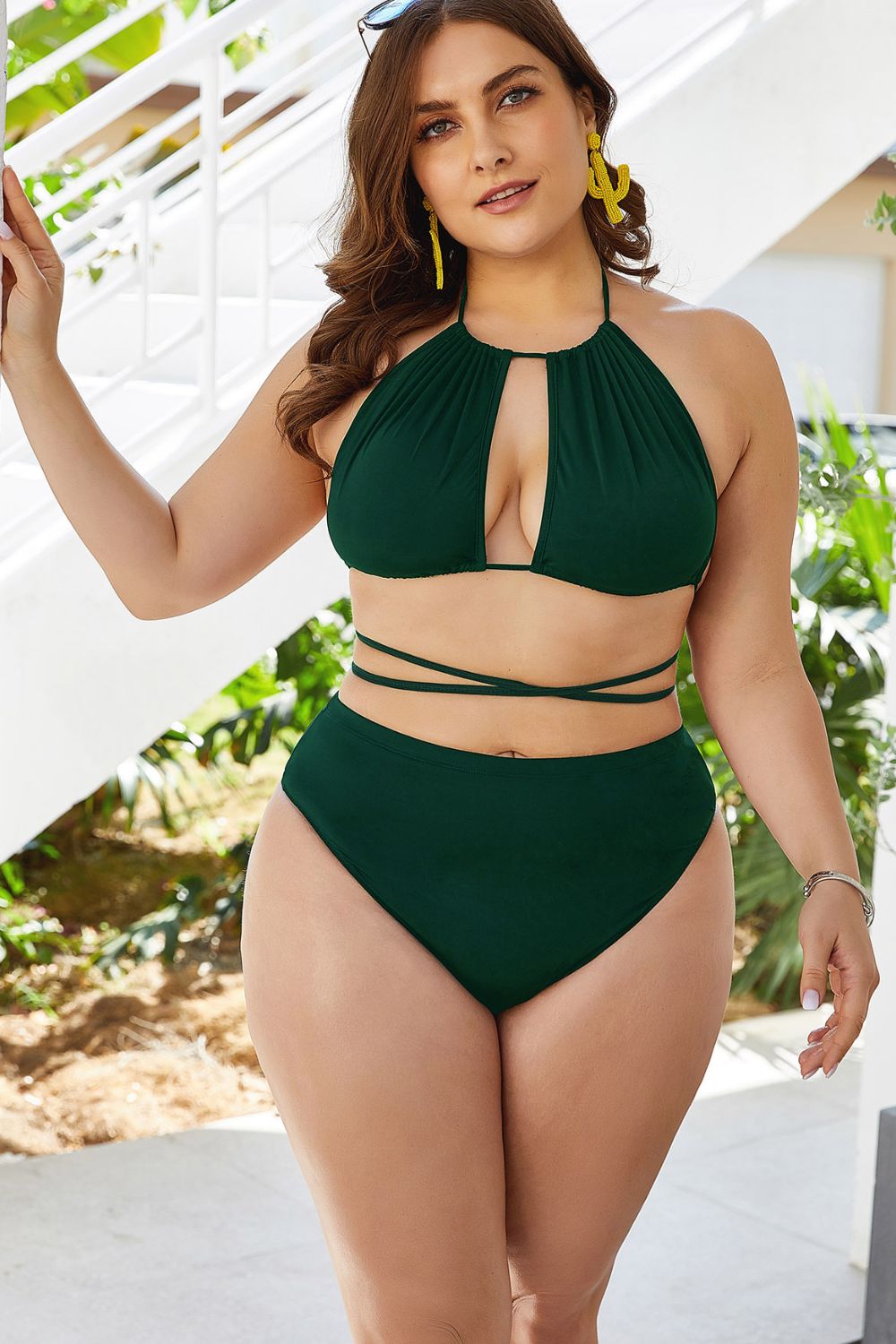 Plus Size Cutout Tied Backless Bikini Set apparel & accessories