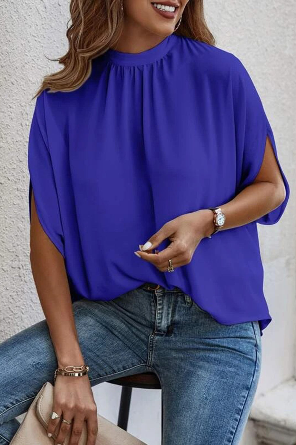 Tie Back Slit Half Sleeve Blouse apparel & accessories