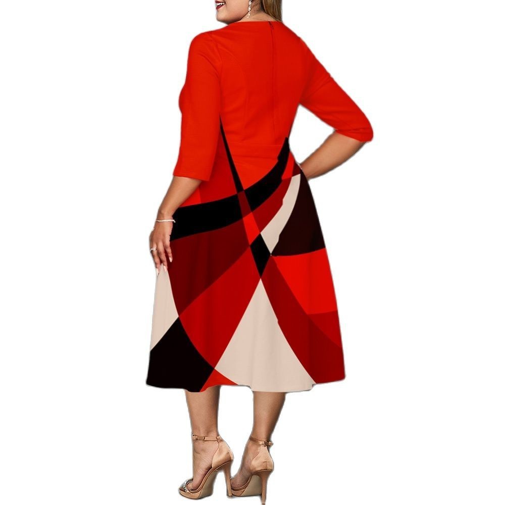 Digital Positioning Printing Plus Size Women's Dress Dresses & Tops