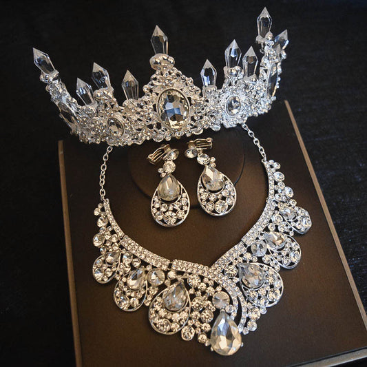 Bridal Crown Necklace Earrings Three-piece Set Wedding Accessories Jewelry