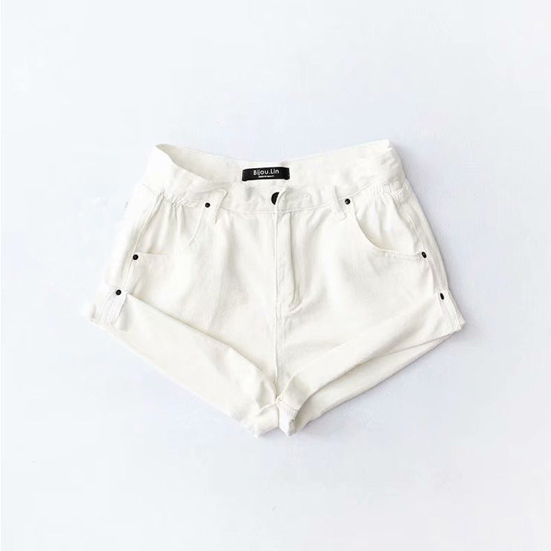 Fashion Five-color Elastic Waist Rolled Edge Denim Shorts shorts