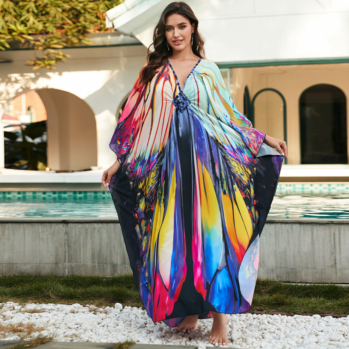 European And American Printed Chest Woven Beach Cover-up apparel & accessories