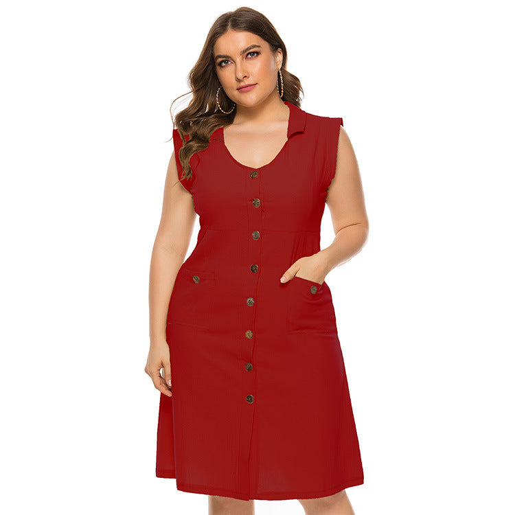 V-Neck Sleeveless Pocket Plus Size Women's Dress Dresses & Tops