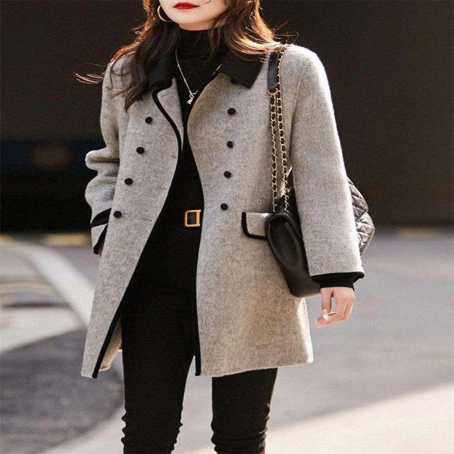 Casual Contrast Color Reversible Woolen Coat winter clothes for women
