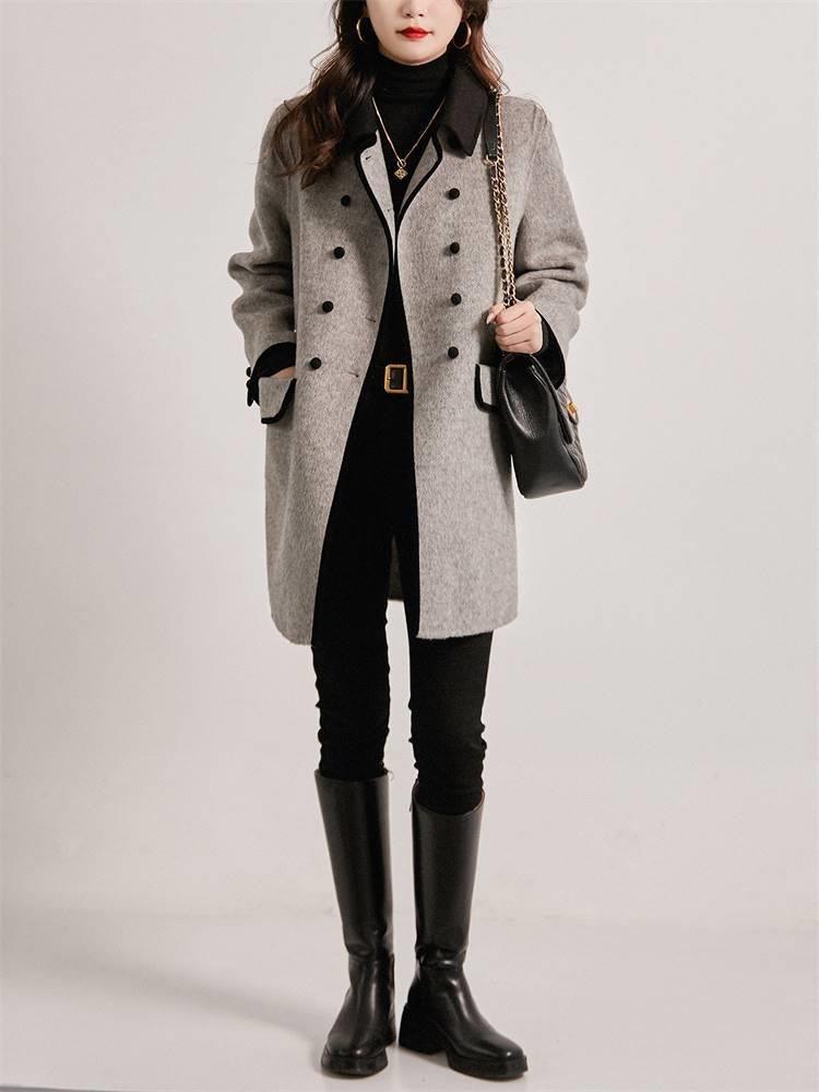 Casual Contrast Color Reversible Woolen Coat winter clothes for women