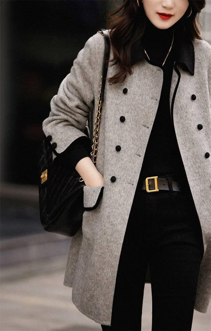 Casual Contrast Color Reversible Woolen Coat winter clothes for women