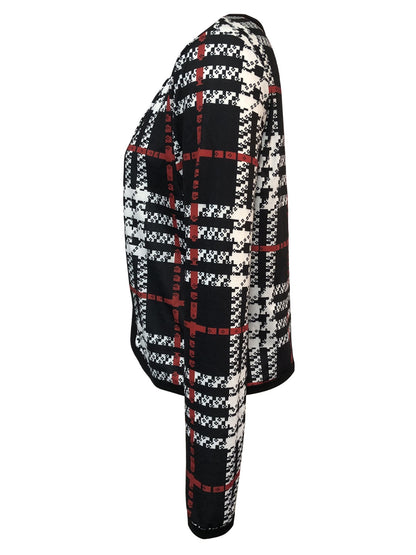 Plaid Open Front Long Sleeve Jacket Dresses & Tops