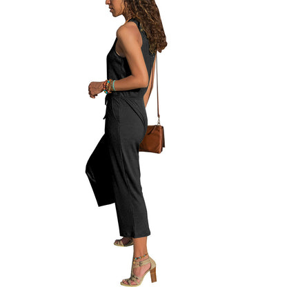 Summer European And American Round Neck Sleeveless Casual Loose Jumpsuit Women's Clothing apparel & accessories