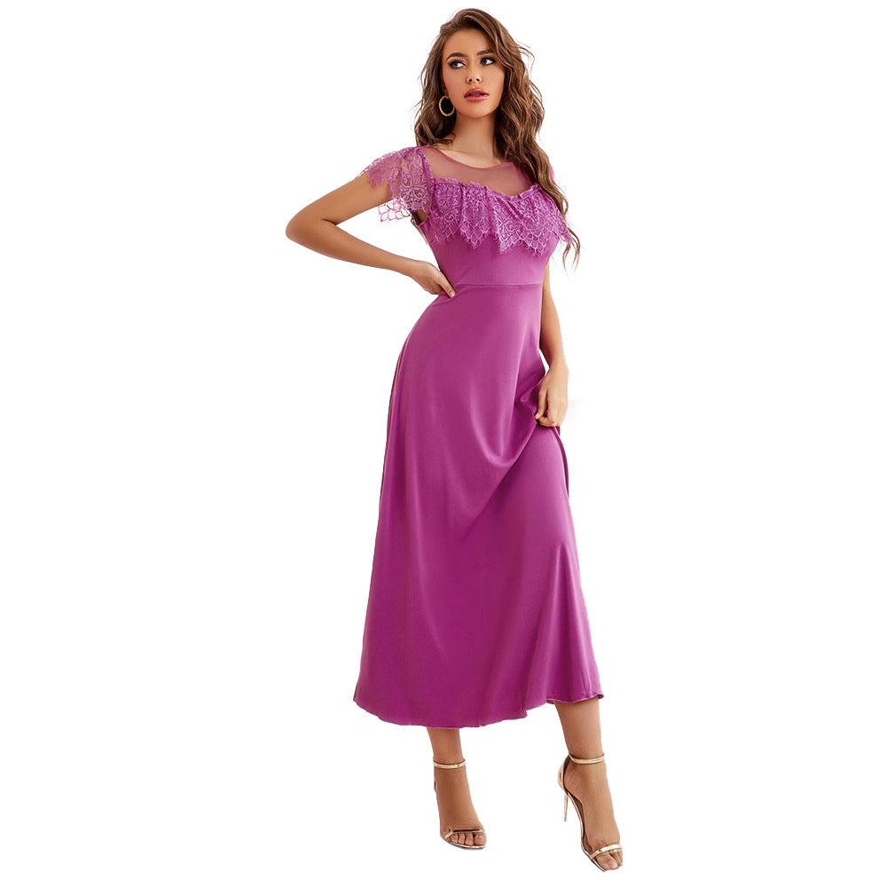 European And American Women's Clothing Summer Lace High Waist Short Sleeve Dress apparel & accessories