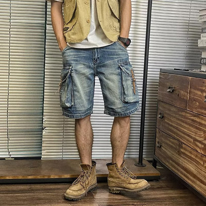 Loose American Washed Denim Shorts men's clothing