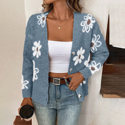 Flowers Print Button Front Cardigan apparels & accessories