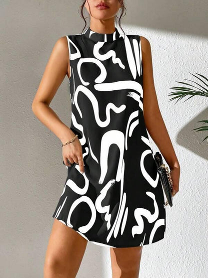 European And American Printed Stand Collar Dress apparels & accessories