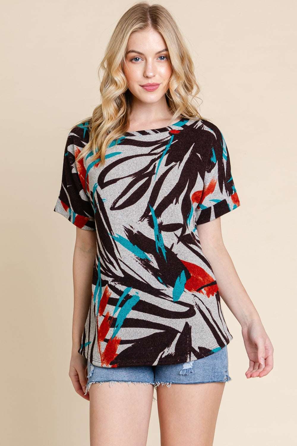 BOMBOM Printed Round Neck Short Sleeve T-Shirt apparel & accessories