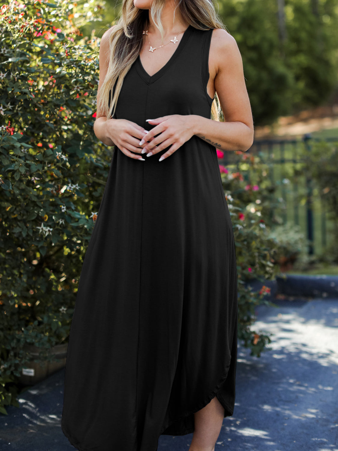 Full Size V-Neck Midi Tank Dress apparel & accessories