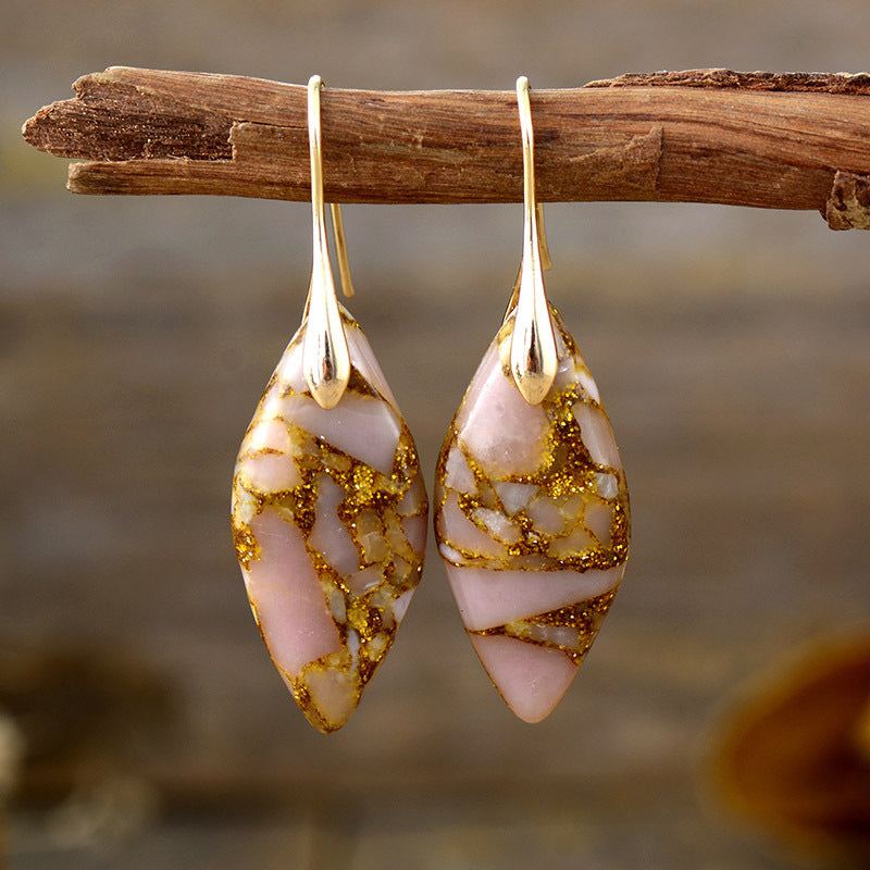 Bohemian Natural Stone Leaf Pendant Earrings apparel & accessories