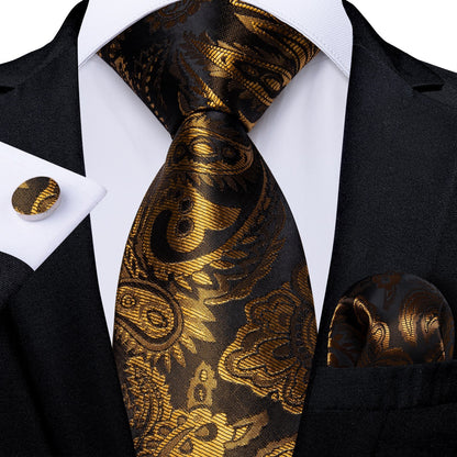 Men's Tie Luxury Black And Gold Striped Silk Woven apparels & accessories