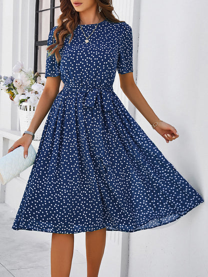 Printed Round Neck Short Sleeve Dress Dresses & Tops