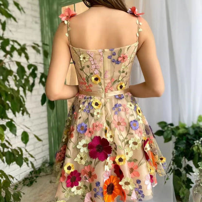 Three-dimensional Flower Embroidery Dress Summer Fashion Sweet A-line Suspender Dresses For Womens Clothing apparel & accessories