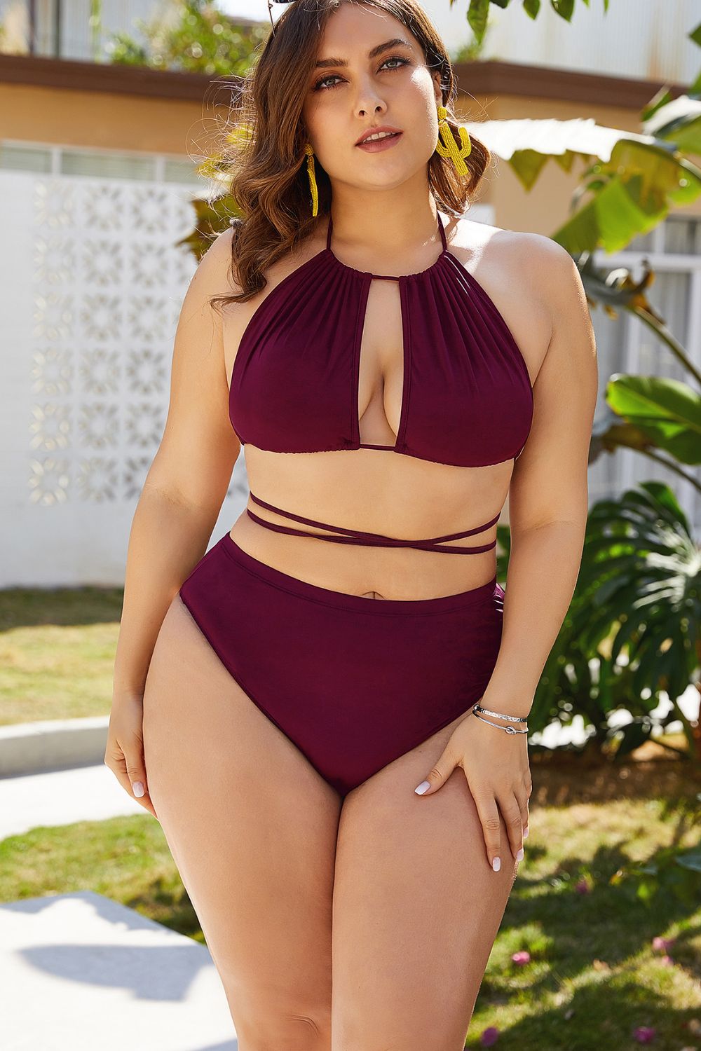 Plus Size Cutout Tied Backless Bikini Set apparel & accessories