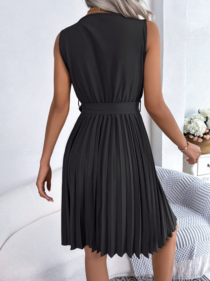 Tied Surplice Sleeveless Pleated Dress Dresses & Tops