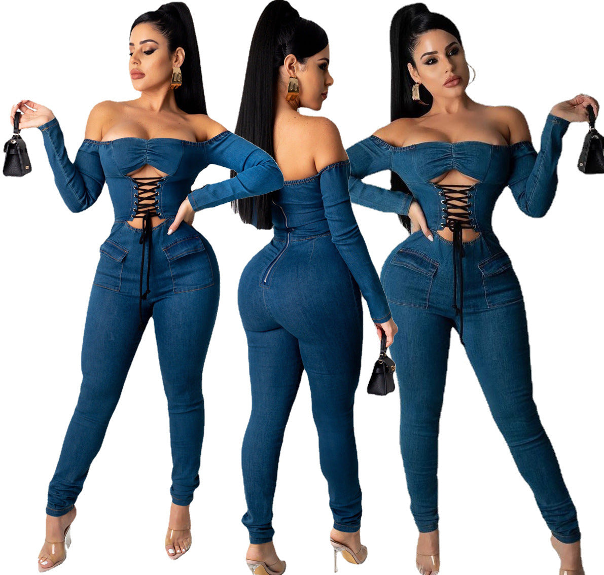 Women's One-piece Shoulder Strap Denim Jumpsuit apparel & accessories