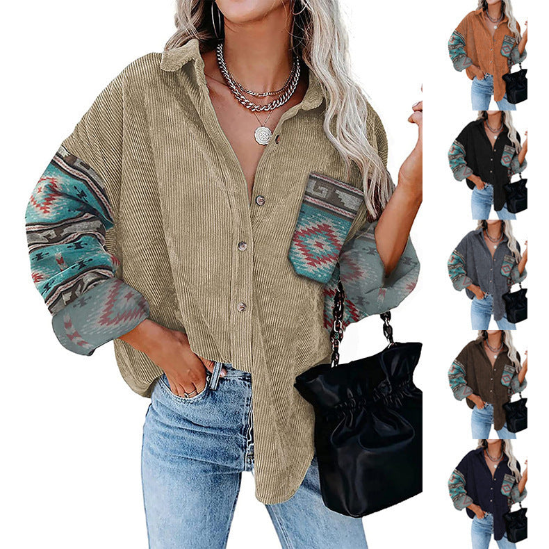 Women's Printed Plus Size Lapel Loose Clip apparel & accessories