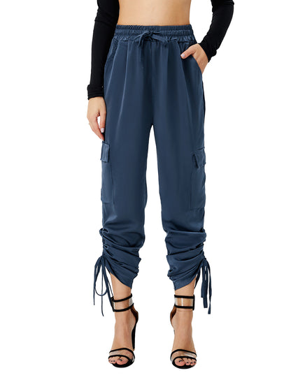 Women's Satin Jogger Pants Casual High Waist Long Lounge Pant Trousers With Pockets 0