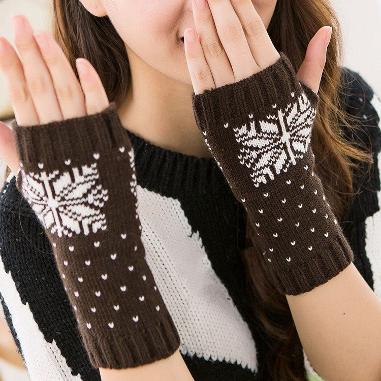 Knitted Half Finger Typing Warm Women Snowflake Christmas Gloves apparels & accessories