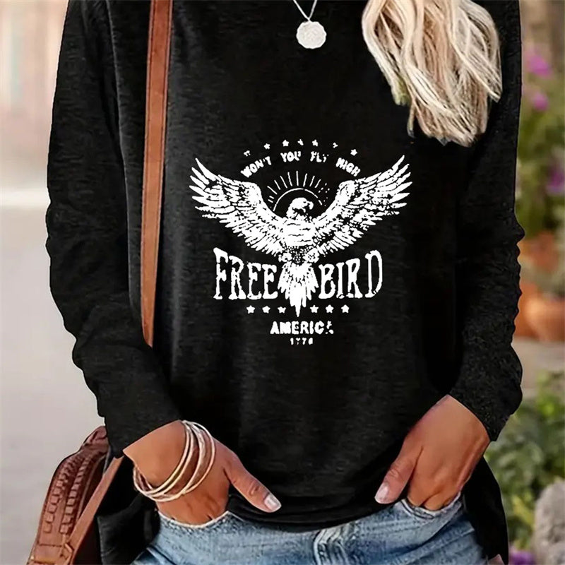 Autumn Women Casual Simple Pattern Printed Round Neck Long Sleeve T-shirt apparels & accessories