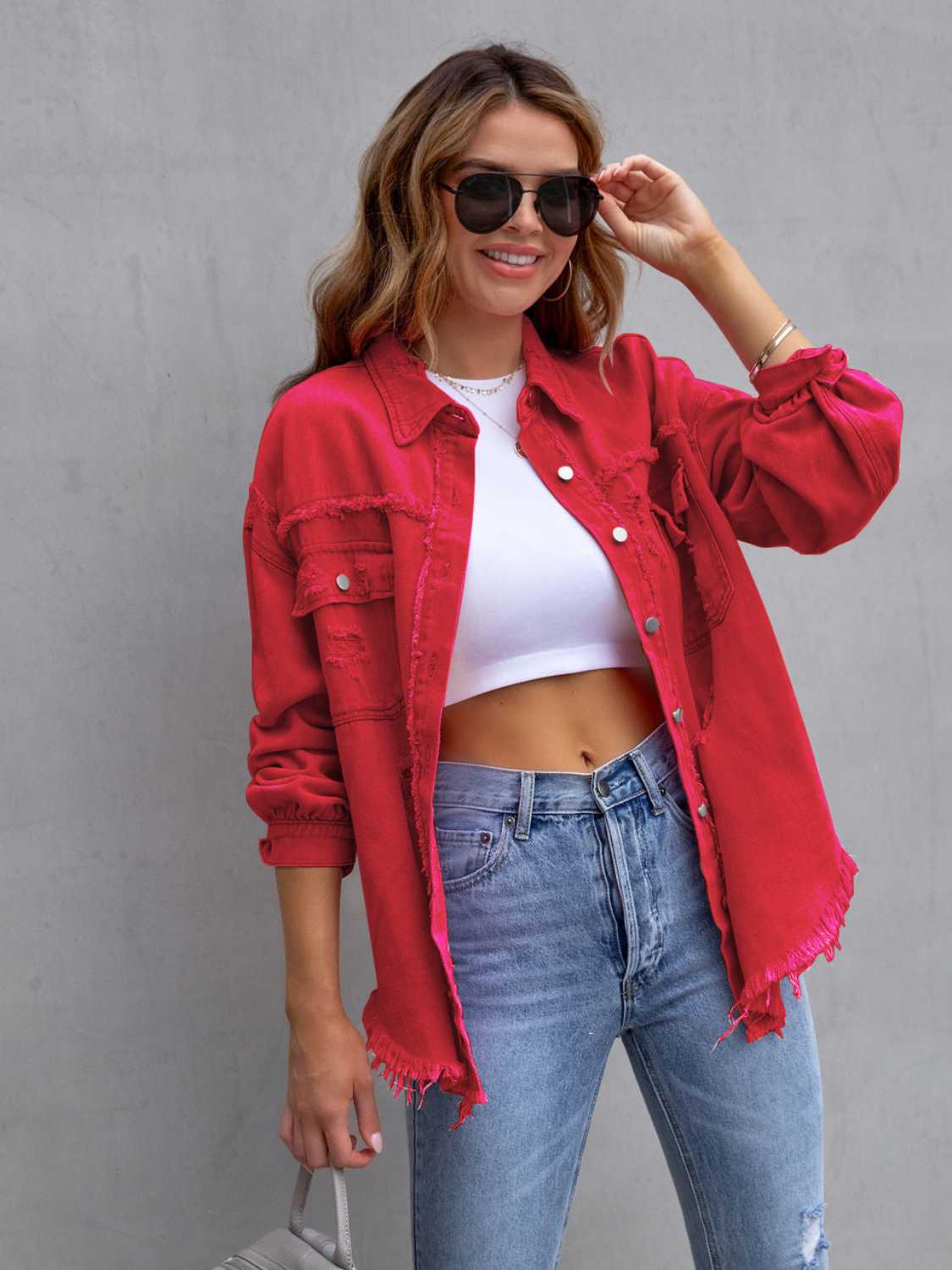 Distressed Drop Shoulder Denim Jacket apparel & accessories