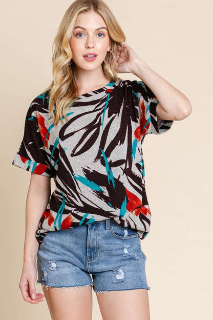 BOMBOM Printed Round Neck Short Sleeve T-Shirt apparel & accessories