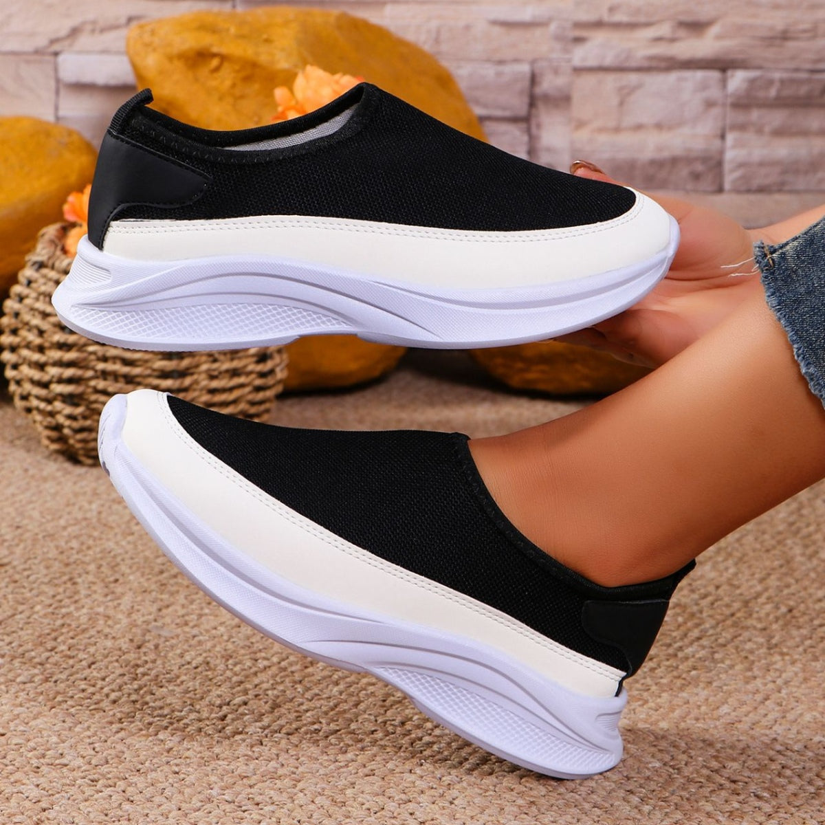 Mesh Contrast Flat Slip-Ons Shoes & Bags