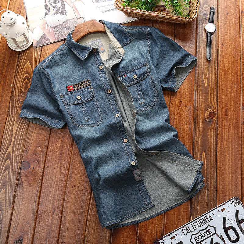 Loose Large Size Men's Denim Short Sleeve Shirt apparel & accessories