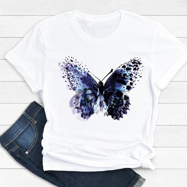 Women Butterfly Cute Fashion Graphic Top  Short Sleeve T-Shirt apparel & accessories