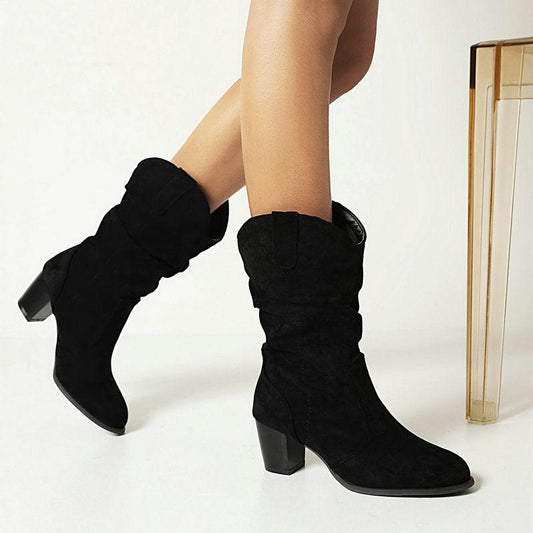 Chunky Heel Frosted Mid-calf Boots For Women Shoes & Bags