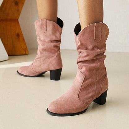 Chunky Heel Frosted Mid-calf Boots For Women Shoes & Bags