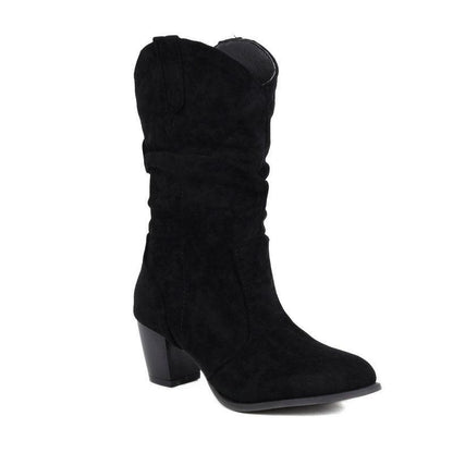 Chunky Heel Frosted Mid-calf Boots For Women Shoes & Bags