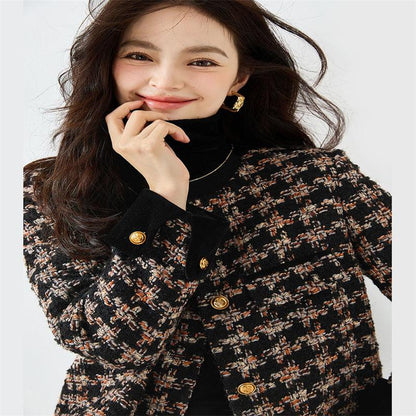 Classic Velvet Small Plaid Tweed Short Coat winter clothes for women