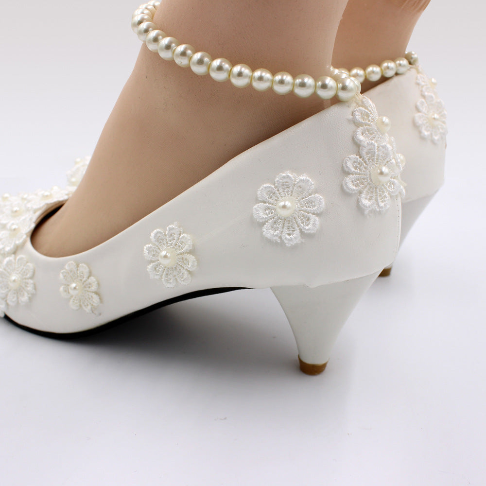 Plus Size White Medium Heel Wedding Shoes Bride Shoes & Bags