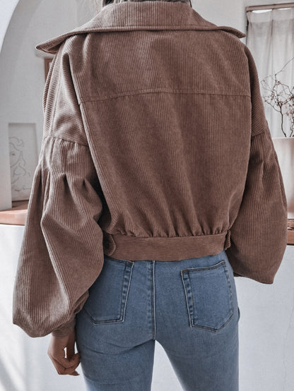 Lantern Sleeve Cropped Corduroy Jacket apparel & accessories