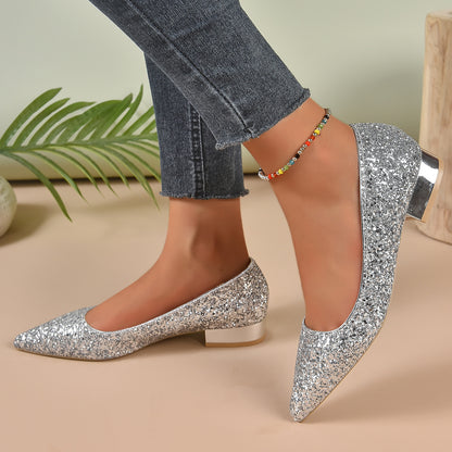 Crystal Sequins Low Heel Shoes Women Shoes & Bags