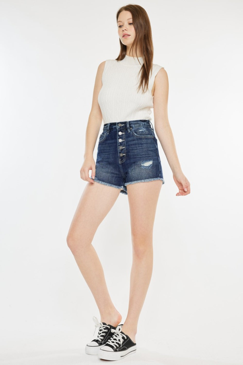 Kancan Raw Hem Button Fly Denim Shorts Bottom wear