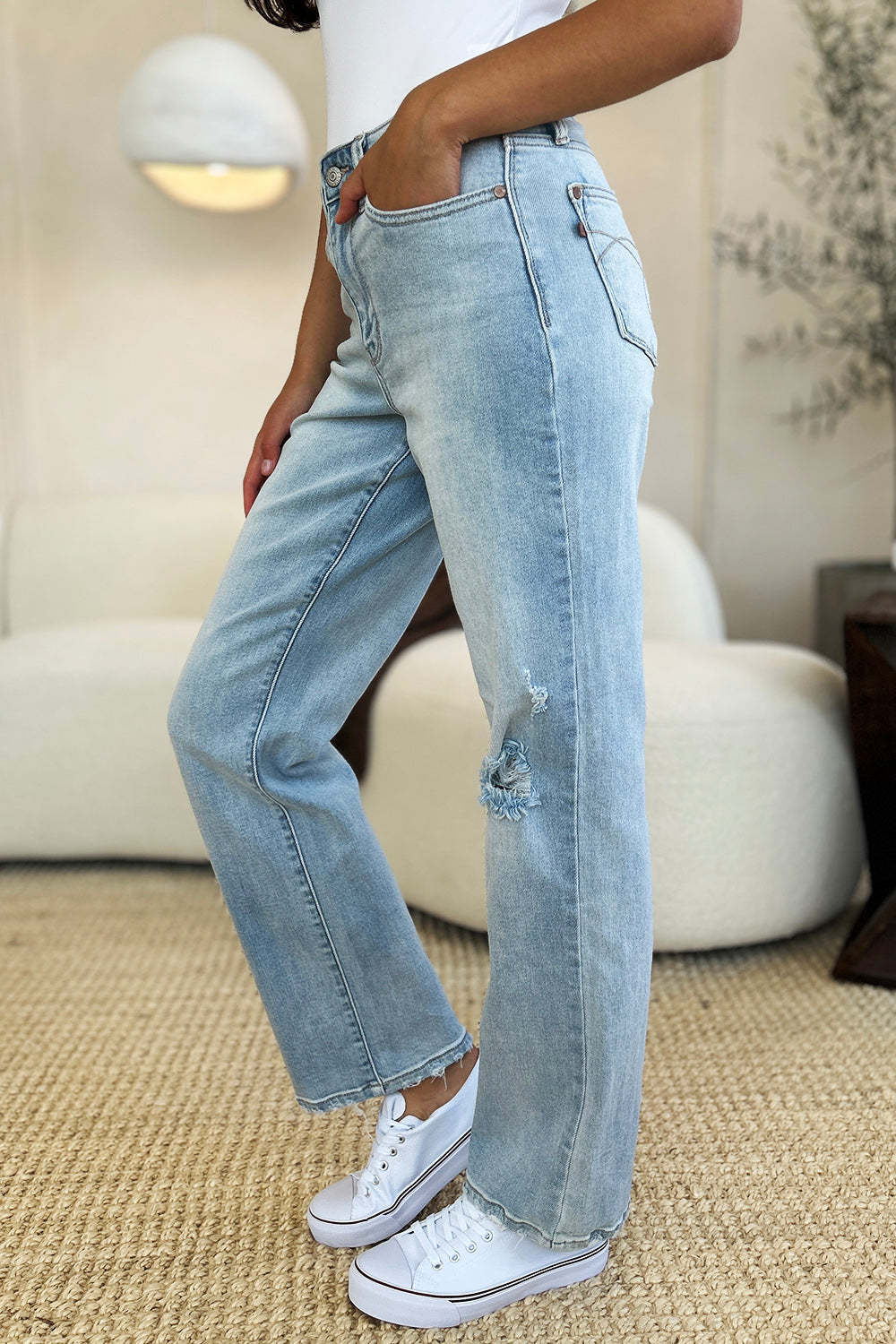 Judy Blue High Waist Distressed Straight Jeans Bottom wear