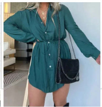 Women's Long Sleeve Jumpsuit With Button Fashion Shirt Dress apparels & accessories