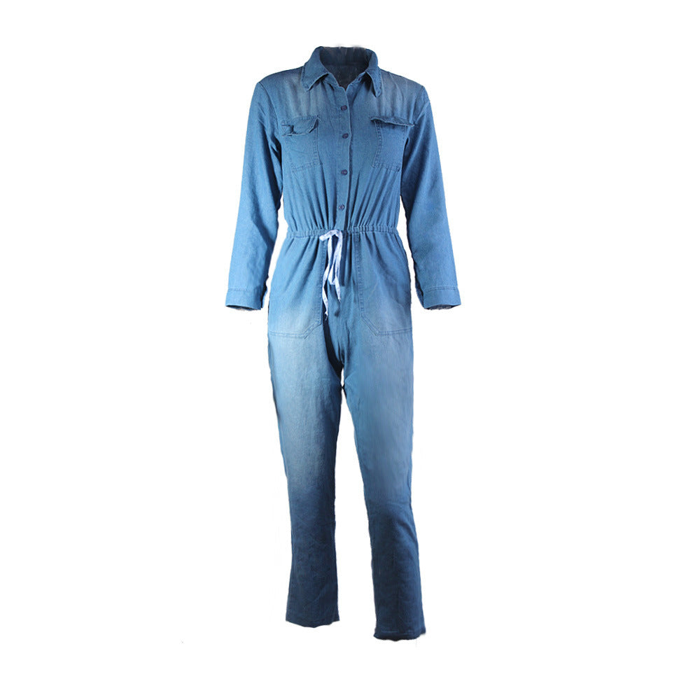 European And American Fashion Lace Up Denim Women's Jumpsuit apparel & accessories