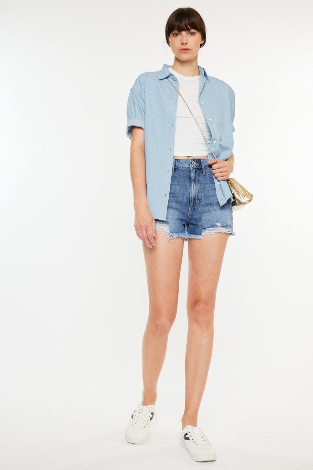 Kancan Distressed Raw Hem High Waist Denim Shorts Bottom wear